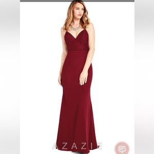 Azazie Esmeralda burgundy dress